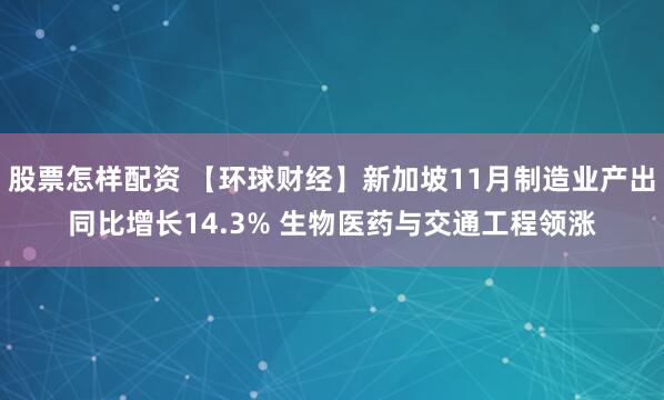 股票怎样配资 【环球财经】新加坡11月制造业产出同比增长14.3% 生物医药与交通工程领涨